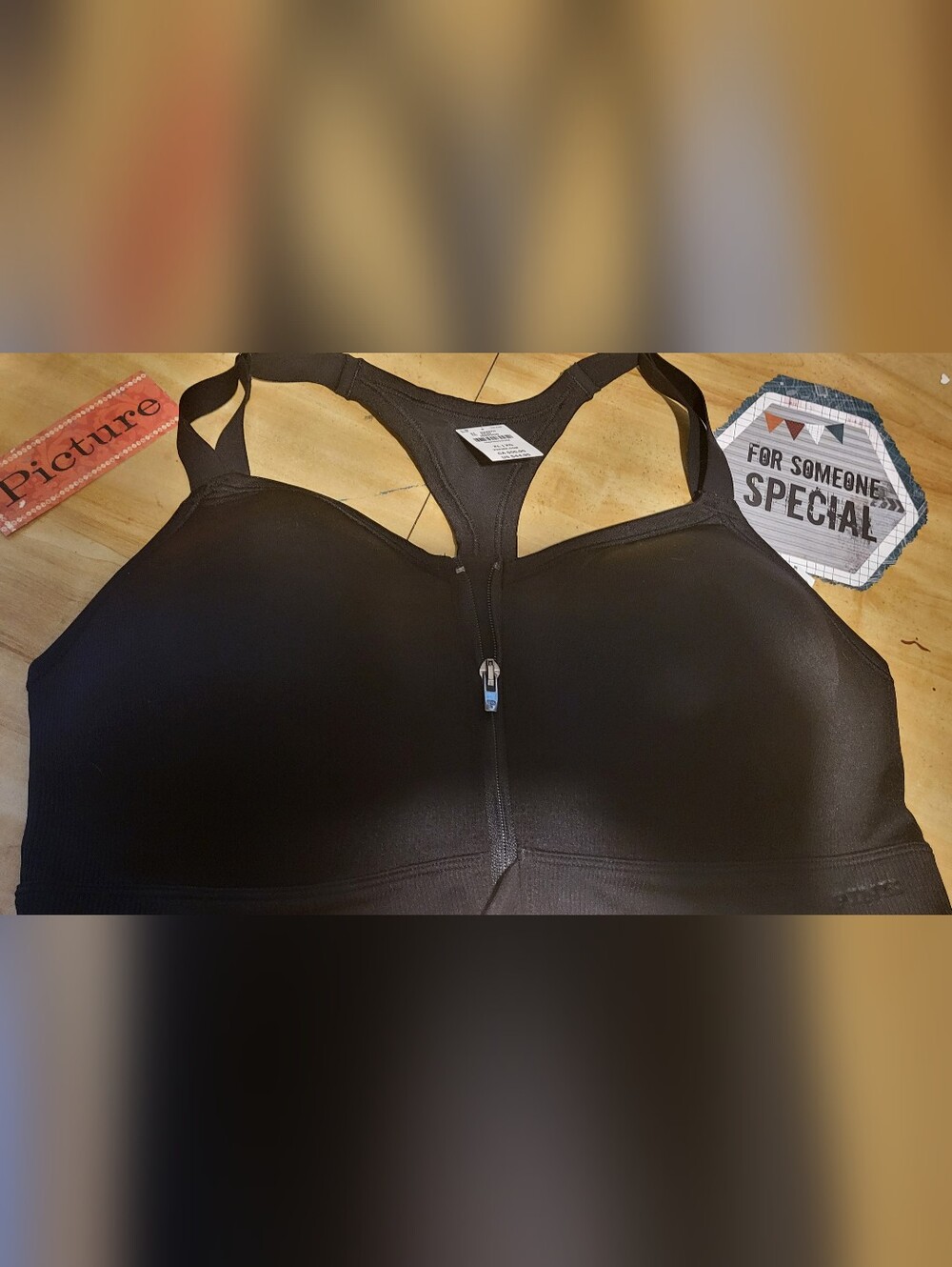 PINK Victoria's Secret Black Front-Zip Racerback Sports Bra